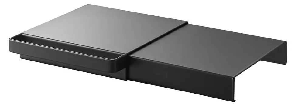 Телескопическая полка Yamazaki Jitsugyo 6022 с натяжной планкой, мини, черная, D16 x H3 см, башня, эффективное использование мертвого пространства, зазор для хранения, прибл.. В15-28 чёрный