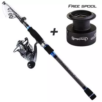 Телескопическая приманка, удочка из углеродного волокна, 2,4-3,0 м, удочка, спиннинговая рыболовная катушка и бесплатная катушка Rod 2.4 m reel 3000 красный