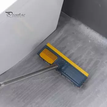 Телескопическая щетка для мытья пола с длинной ручкой 2 в 1 с жесткой щетиной для душа с резиновым скребком Аксессуары для ванной комнаты синий