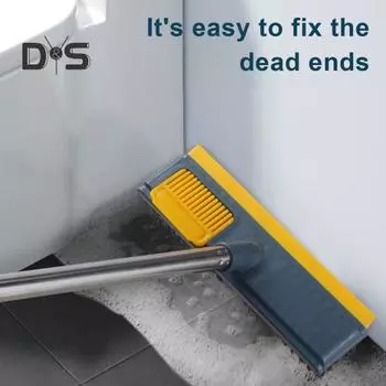 Телескопическая щетка для мытья пола с длинной ручкой 2 в 1 с жесткой щетиной для душа с резиновым скребком Аксессуары для ванной комнаты синий