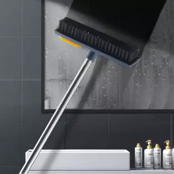 Телескопическая щетка для мытья полов с длинной ручкой 2 в 1 с жесткой щетиной для душа синий