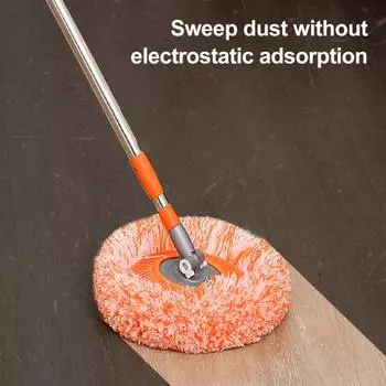 Телескопическая швабра с вращающейся на 360 градусов головкой, регулируемой ручкой и головками из кораллового флиса и синели M серый