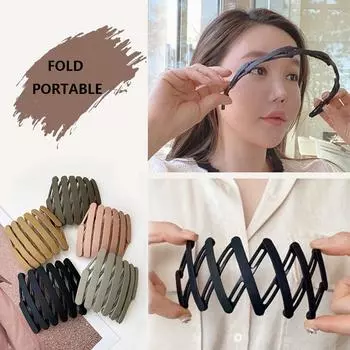 Телескопическая складная повязка для волос для женщин, дорожная портативная повязка для умывания лица, специальная зубчатая противоскользящая повязка для волос, заколка для челки. чёрный
