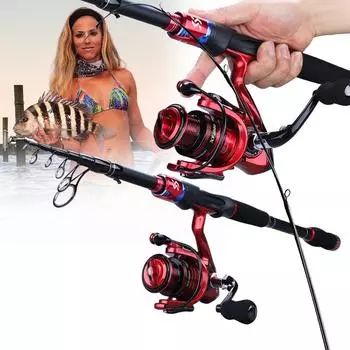 Телескопическая спиннинговая удочка и комплект катушек из углеродного волокна 1,8–2,4 м с набором рыболовных катушек Rod1.8m&Reel1000