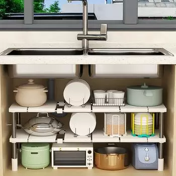 Телескопическая стойка для хранения Многоуровневая стойка Шкаф для хранения всякой всячины Органайзер Многофункциональная кухонная система хранения Телескопический держатель Столешница