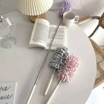 Телескопическая удлиненная щетка для пыли из микрофибры, шенилл, для уборки дома, нержавеющая сталь, пылевая щетка, принадлежности для уборки потолка розовый