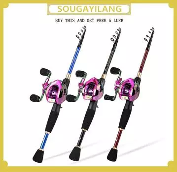 Телескопическая удочка 12 + 1BB 7,2:1, набор катушек для ловли наживки, окунь, пресноводная и соленая вода, рыболовные снасти для путешествий на открытом воздухе, комбинированная удочка 1.8M&Left had фиолетовый/чёрный