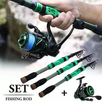 Телескопическая удочка-24 тонны, углеродное волокно, обработанное на станке с ЧПУ, катушкодержатель, удобная ручка из ЭВА, ловля окуня, форели, дорожная удочка