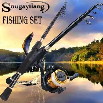 Телескопическая удочка и катушка в комплекте 1,8 м для занятий спортом на открытом воздухе, набор для морской и пресноводной рыбалки Rod1.8m&Reel