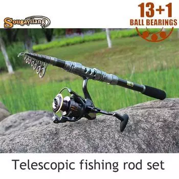 Телескопическая удочка и рыболовная катушка Спиннинговая удочка Рыболовные снасти для пресноводной и соленой рыбалки 1.8mRod&2000Reel