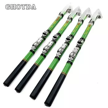 Телескопическая удочка из углеродного волокна, короткие морские удочки, спиннинговая удочка, 1,8 м, 2,1 м, 2,4 м, 2,7 м, 3,0 м 1.8M зелёный
