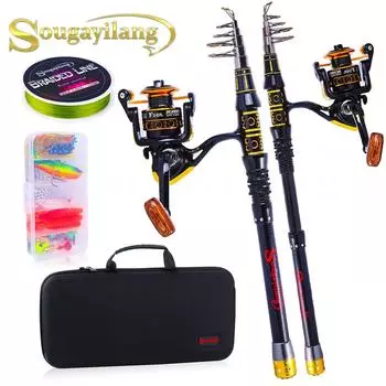 Телескопическая удочка с 13BB спиннинговыми рыболовными катушками с сумкой, полный комплект аксессуаров 2.4M Rod&Reel 3000