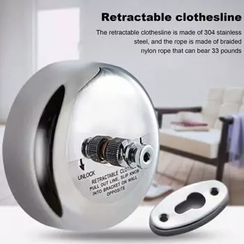 Телескопическая веревка для белья, сверхпрочная, из нержавеющей стали, с креплением до 33 фунтов, регулируемая душевая веревка, портативная втягивающаяся одежда Round