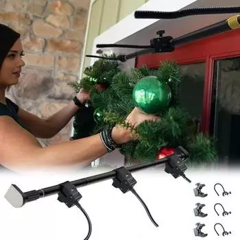 Телескопическая вешалка для гирлянд, регулируемая, простая в установке, прочная, не подверженная повреждениям, держатель для рождественских украшений, крючок для венков чёрный