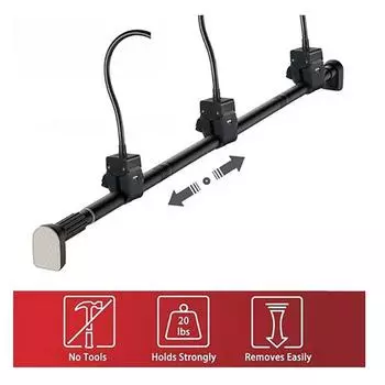 Телескопическая вешалка для гирлянд Yousheng, регулируемая, простая в установке, прочная, не подверженная повреждениям, держатель для рождественских украшений, крючок для венков чёрный