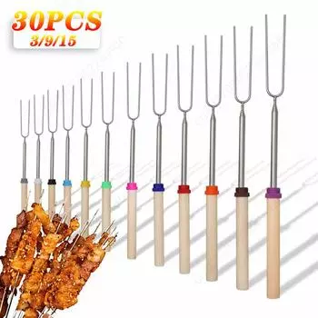 Телескопическая вилка для барбекю из нержавеющей стали, двойные металлические шампуры, палочка для жарки, шампур для хот-догов, барбекю, пикника, кемпинга