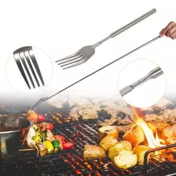 Телескопическая вилка, телескопическая ложка, нержавеющая сталь, нож для гриля, выдвижная, 8,7–25,4 дюйма, столовые вилки, устойчивые к ржавчине, столовые приборы для барбекю, десертов, фруктов
