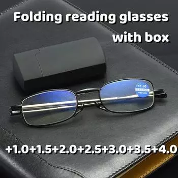 Телескопические ножки, очки с защитой от синего цвета, пресбиопические очки, портативные складные очки для чтения, маленькая металлическая оправа, увеличительные очки с футляром 1