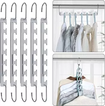 Телескопические вешалки для экономии места, вращающийся на 360 градусов крючок, органайзер для шкафа из нержавеющей стали, нескользящая универсальная вешалка для хранения вещей 1PCS серебряный