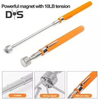 Телескопический магнитный съемник с карманным зажимом Компактный размер Портативный Широко используемый портативный выдвижной магнитный стержень оранжевый
