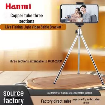 Телескопический мини-штатив с серебряной медной трубкой: 3-секционная портативная стойка для камеры, телефона и прямой трансляции. copper tube, tripod серебряный