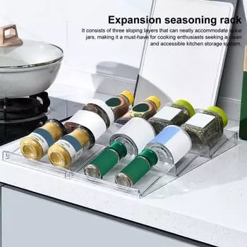 Телескопический органайзер для специй с 3-х уровневой регулируемой шириной, легко чистящийся многоразовый кухонный органайзер для ящиков для специй прозрачный