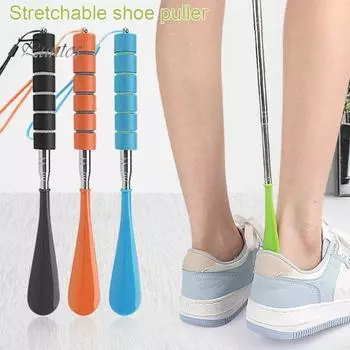 Телескопический рожок для обуви из нержавеющей стали с противоскользящей ручкой для пожилых мужчин, женщин, детей, повседневные спортивные туфли, помощник, подъемник для обуви, аксессуары для обуви зелёный