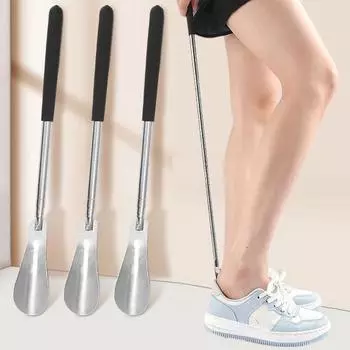 Телескопический рожок для обуви из нержавеющей стали с противоскользящей ручкой для пожилых мужчин, женщин, детей, повседневные спортивные туфли, помощник, подъемник для обуви, аксессуары для обуви серебряный
