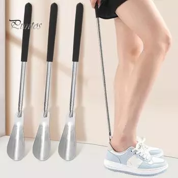 Телескопический рожок для обуви из нержавеющей стали с противоскользящей ручкой для пожилых мужчин, женщин, детей, повседневные спортивные туфли, помощник, подъемник для обуви, аксессуары для обуви серебряный