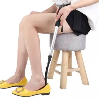 Телескопический рожок для обуви, регулируемый металлический рожок для обуви, с длинной ручкой, инструмент для быстрого ношения обуви для мужчин, женщин и детей чёрный