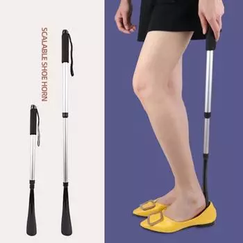 Телескопический рожок для обуви, регулируемый металлический рожок для обуви, с длинной ручкой, инструмент для быстрого ношения обуви для мужчин, женщин и детей чёрный