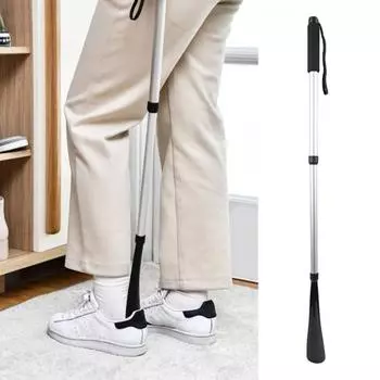 Телескопический рожок для обуви Yousheng, регулируемый металлический рожок для обуви, инструмент для быстрого ношения обуви с длинной ручкой для мужчин, женщин и детей чёрный