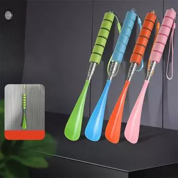 Телескопический съемник обуви из нержавеющей стали, регулируемый рожок для обуви с удлиненной ручкой One Size чёрный