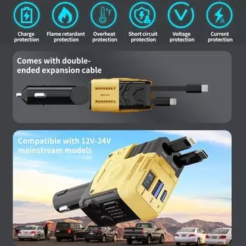 Телескопическое автомобильное зарядное устройство, сверхбыстрая зарядка, зарядка вспышкой, украшение меха, дисплей на ветровом экране, четыре в одном прикуривателе чёрный