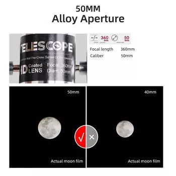 Телескопы для детей, взрослых, начинающих, сплав, апертура, астрономический телескоп-рефрактор, 50 мм, 100 мм серебряный