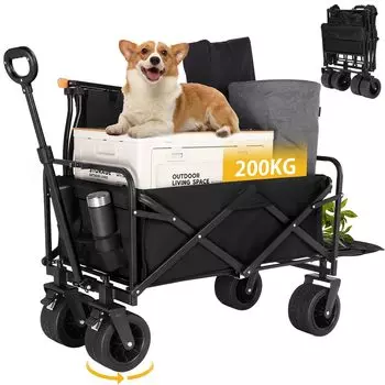 Тележка ALIESTFDNO Carry Wagon Большая вместимость 150 л Высокая грузоподъемность 200 кг Совместимость с длинными предметами Задний выдвижной толстый передний колесный тормоз Совместимость