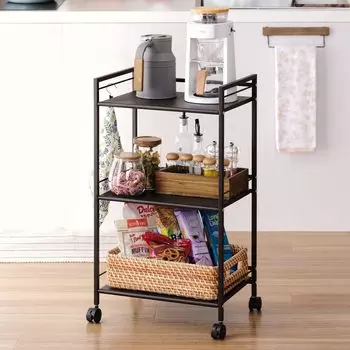 Тележка для хранения Doshisha Punching 3 с ручкой, общая грузоподъемность, ширина 43 x глубина x высота, шкаф для риса под стойкой для белья, ярусы, ролики, коричневый, коричневый