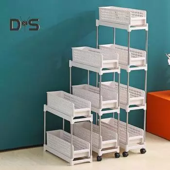 Тележка для хранения на колесах Большая вместимость Многослойная легкодоступная стойка для кухонного органайзера Выдвижная мобильная служебная тележка B