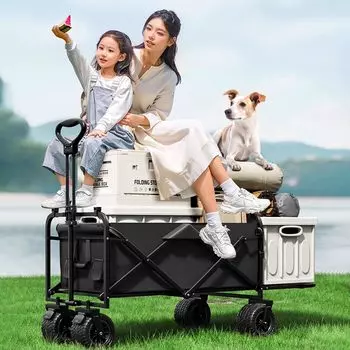 Тележка для кемпинга PiPiCat Outdoor Wagon Carry с колесами шириной 10 дюймов, большой вместимостью 150 л, грузоподъемностью 180 кг, совместима с длинными предметами