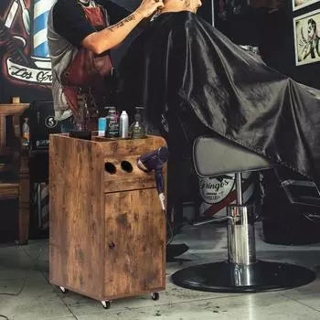 Тележка для салона красоты, тележка для хранения парикмахерских принадлежностей с держателями для фена и удлинителем, цвет Rustic Brown United States