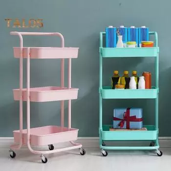 Тележка на колесах с 4 колесами, большая вместимость, прочная несущая способность, тележка для хранения на колесах с ручкой, многофункциональные полки для хранения чёрный