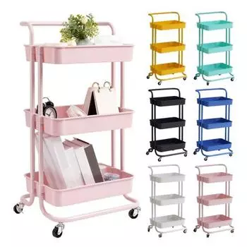 Тележка на колесах с 4 колесами, большая вместимость, прочная несущая способность, тележка для хранения на колесах с ручкой, многофункциональные полки для хранения зелёный