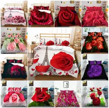 Тема Дня святого Валентина, домашний комплект постельного белья для пары, постельное белье с розой, пододеяльник, наволочка, простыня/двуспальная кровать, полный размер, 2/3 шт. Baby 100x135cm