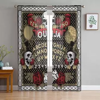 Тема Хэллоуина Череп Гадальная доска Прозрачные шторы для гостиной Тюль для окон Вуаль Пряжа Короткие шторы для спальни W135 x H114cm