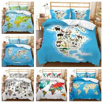 Тема карты фон для домашнего комплекта постельного белья из микрофибры с принтом земли, наволочка и пододеяльник, 2/3 шт. UK Single 135x200cm