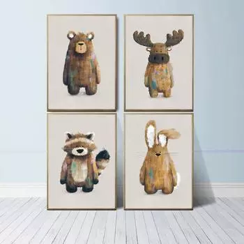 Тема лесных животных: енот, лось, медведь, кролик, плакат, детский сад, настенное искусство 21cm30cm NoFrame