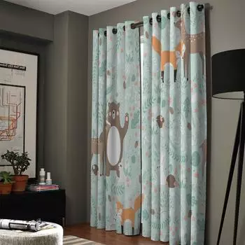 Тема лесных животных, оконные шторы, шторы для гостиной, декоративные предметы для гостиной 135W x 60H(cm)