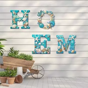 Тема океана HOME Буквы настенные украшения Цветочные весенние знаки Ocean Wooden HOME Подвеска Cafe Bar Style 3