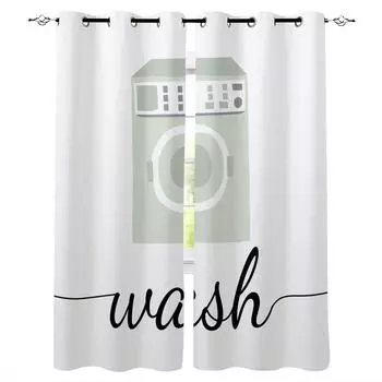 Тема прачечной Стиральная машина Стирка Белые затемняющие шторы для кухни Спальня Детская комната Оконные шторы для гостиной W135 x H60cm