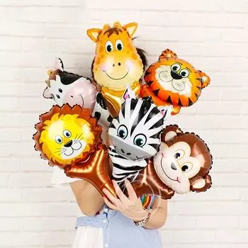 Тема Тигр Лев Обезьяна Жираф Корова Сафари Джунгли Голова Животного Фольгированный Шар Детские Надувные Игрушки 2pcs Lion